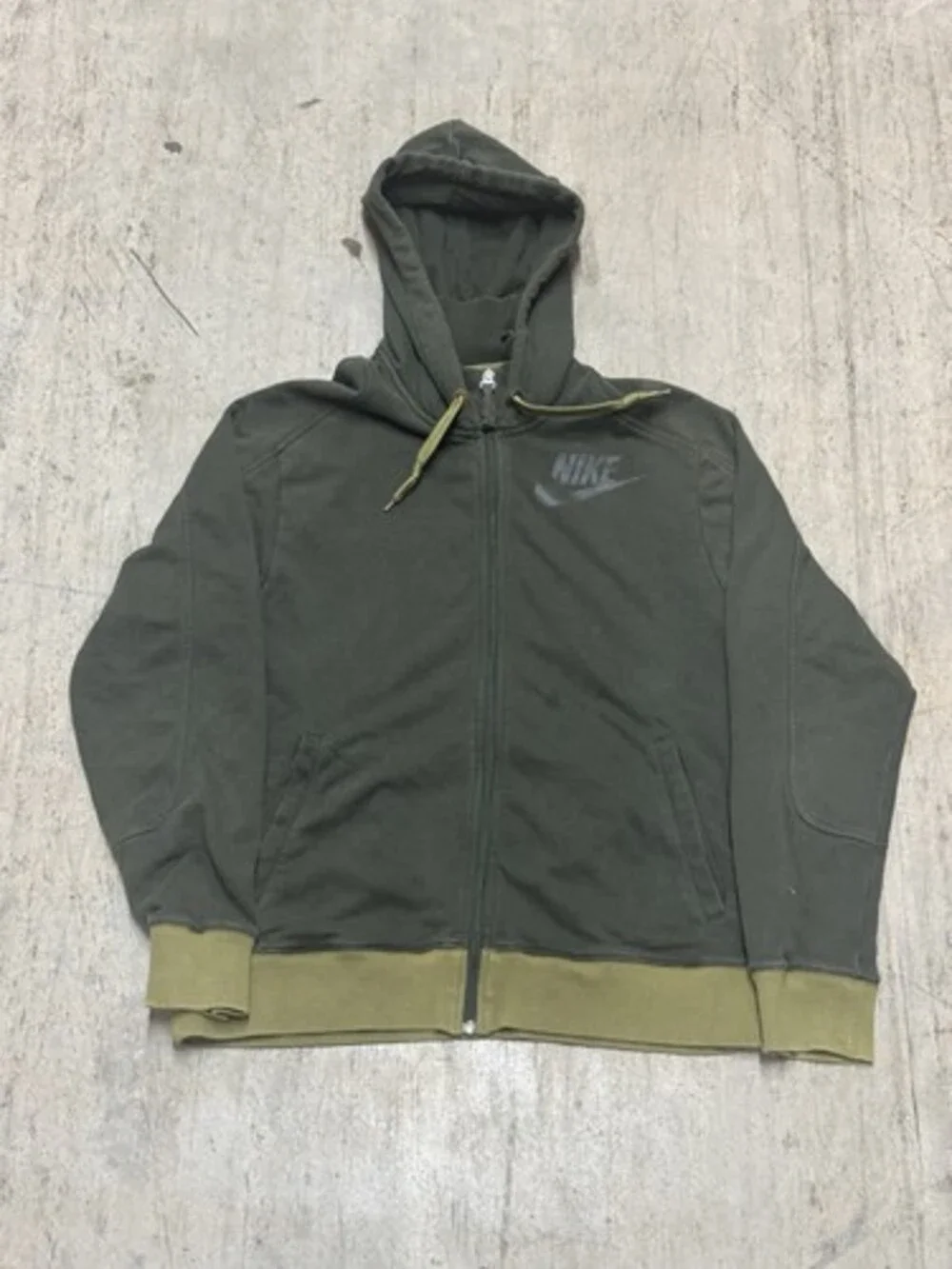 Vintage Y2K Nike Swoosh Zip-up Hoodie Sweatshirt Khaki Green Mens Size Large